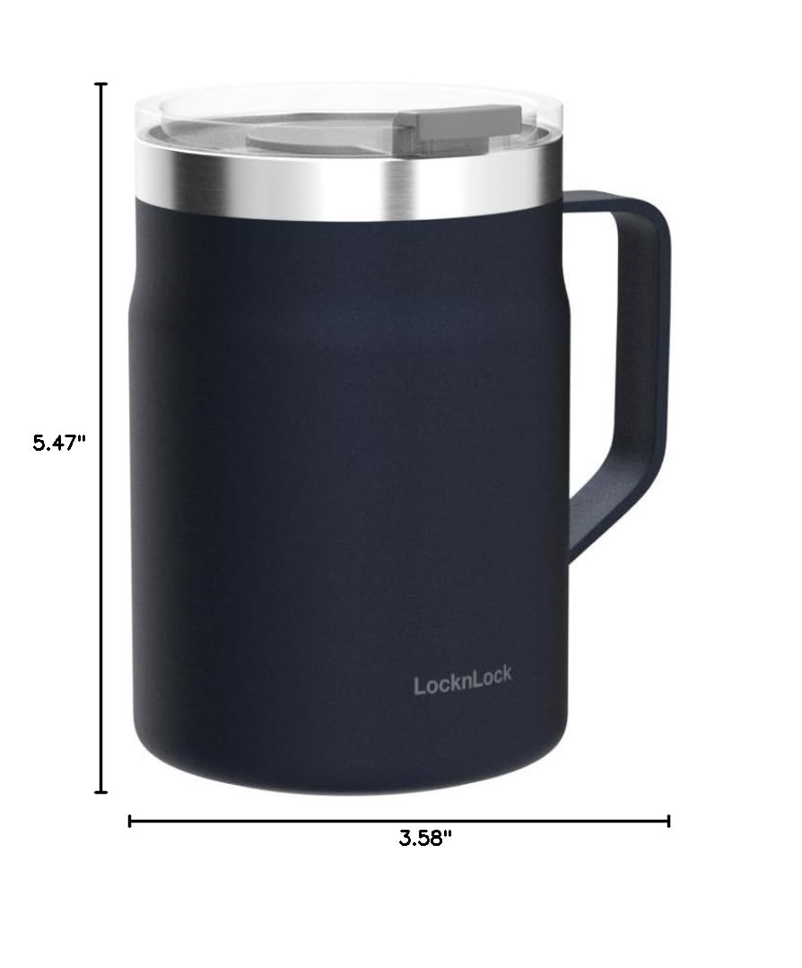 Navy 16 oz Stainless Steel Insulated Coffee Cup with Lid and Handle C80973