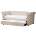 Light Beige Upholstered Twin Daybed with Trundle V870