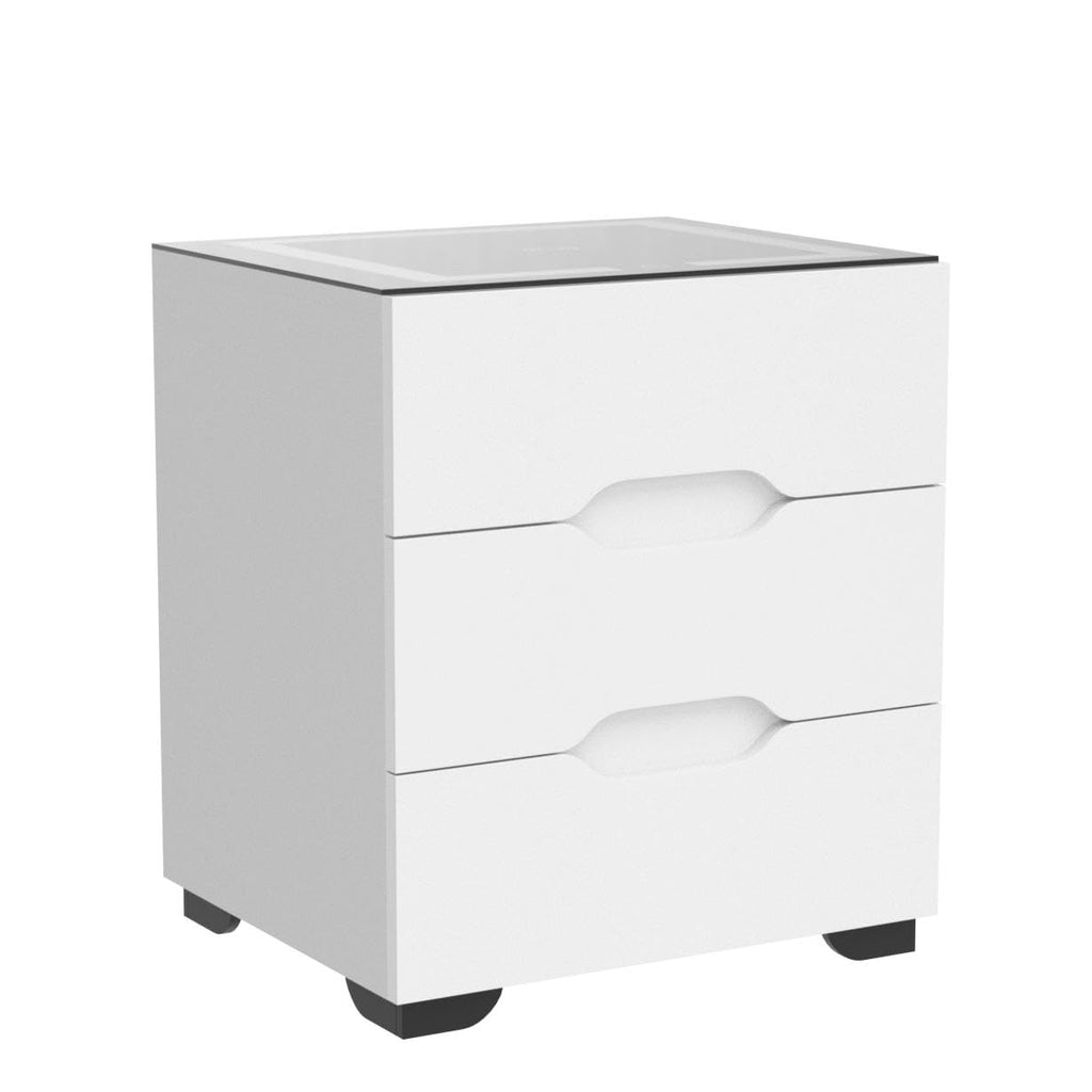 White Smart Nightstand with Wireless Charging Station and 3 Drawers D588