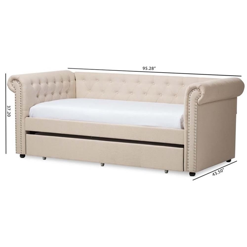 Light Beige Upholstered Twin Daybed with Trundle V870