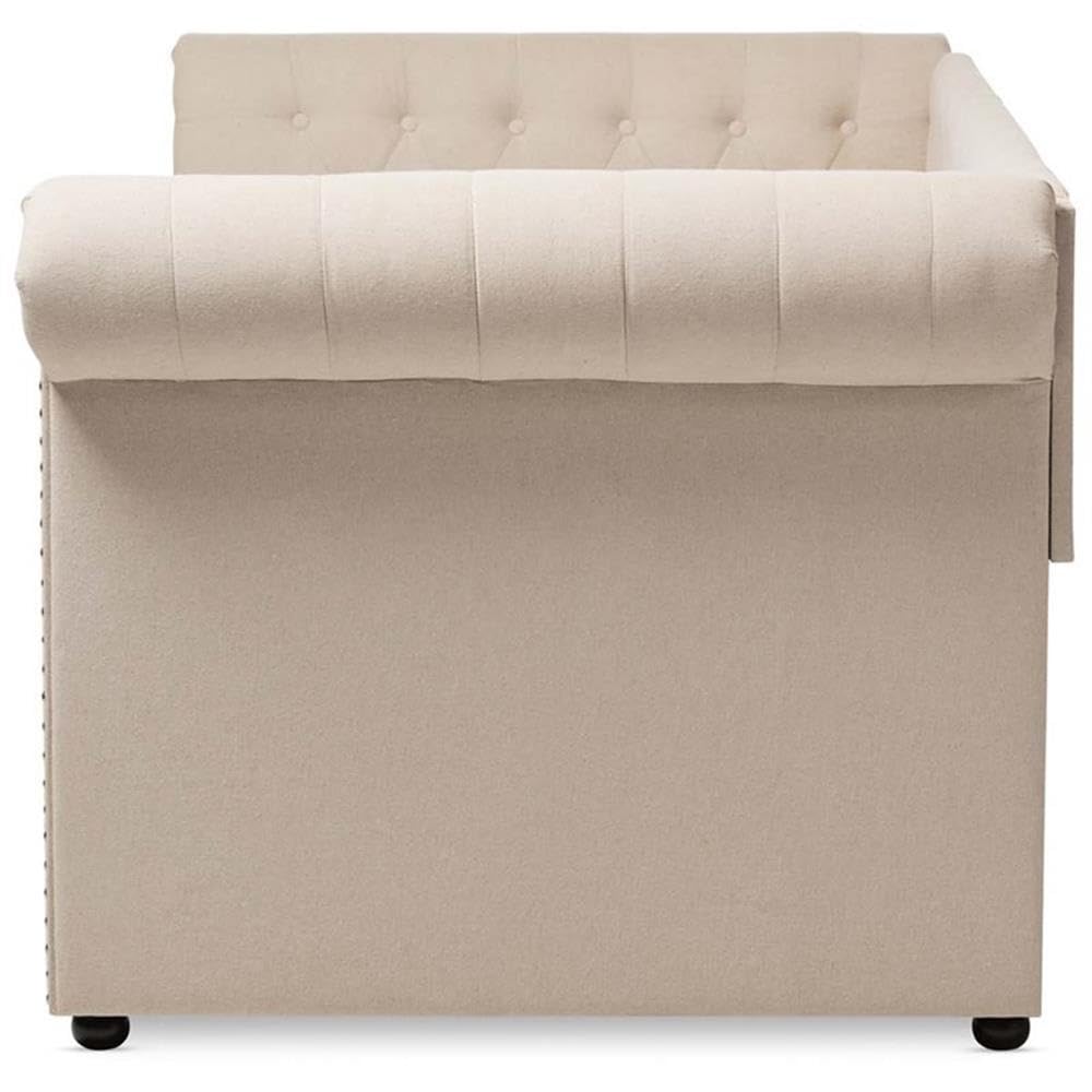 Light Beige Upholstered Twin Daybed with Trundle V870