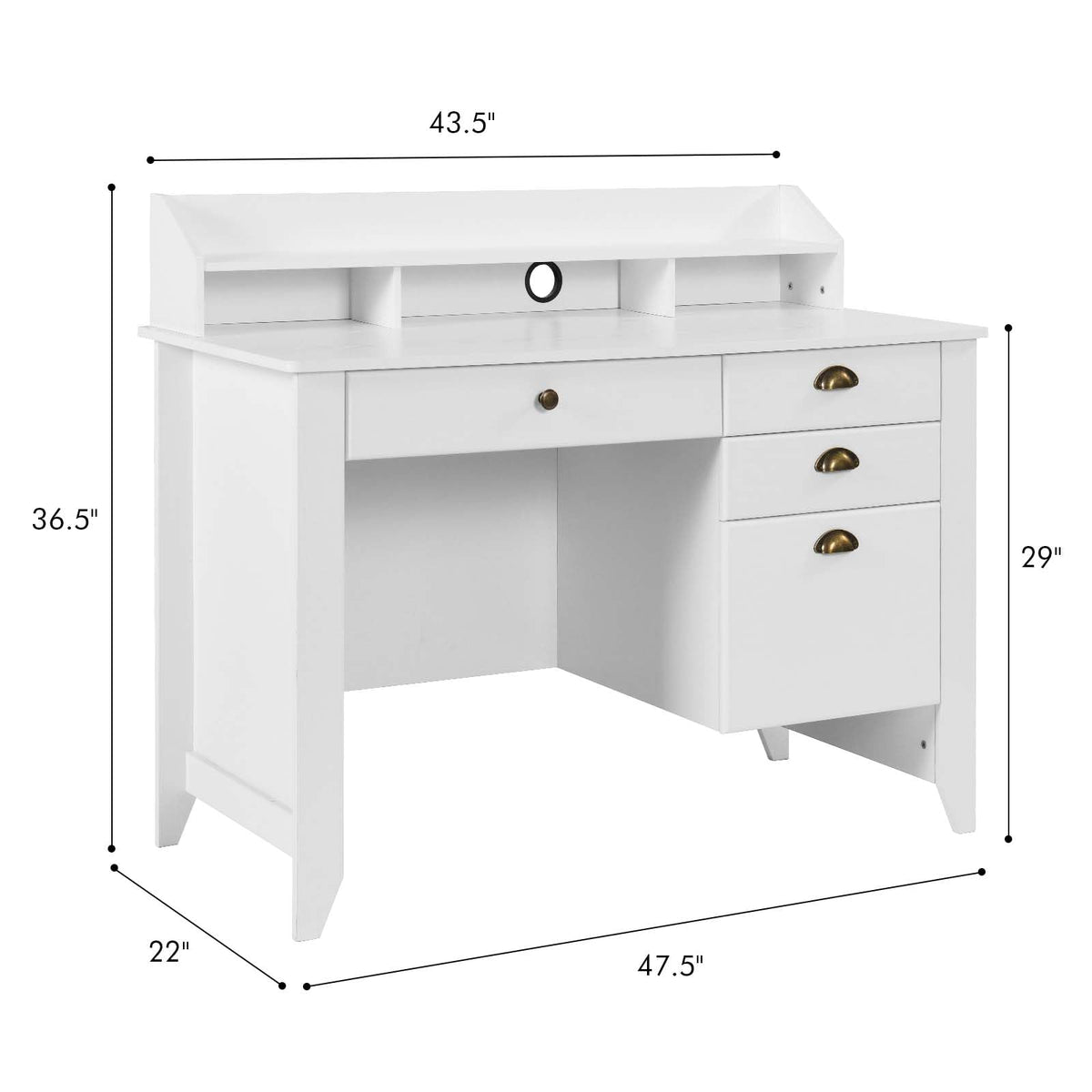White Computer Desk with Drawers and Hutch B8865