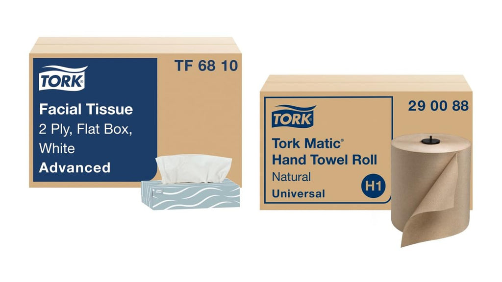 Natural Paper Hand Towel Roll and White 2-Ply Facial Tissue F8948