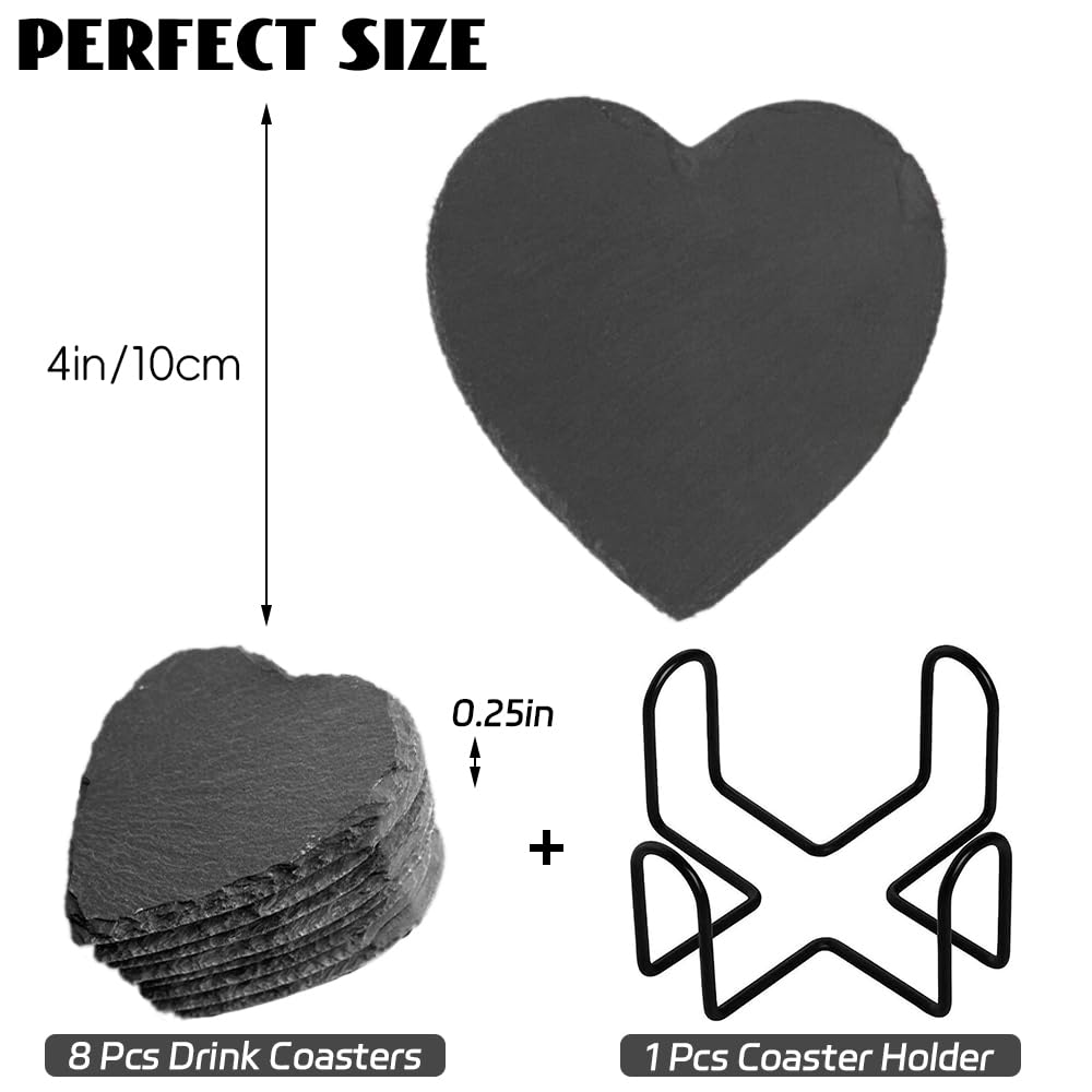 8 Pack Black Slate Coasters with Metal Holder L532064