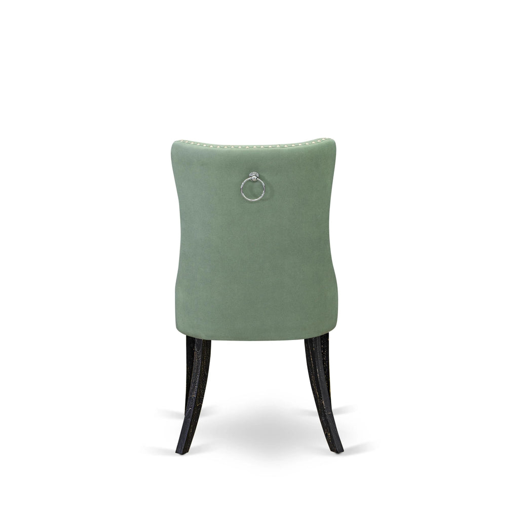 Button Tufted Nailhead Willow Green Polyester Upholstered Dining Chairs, Set of 2 W237