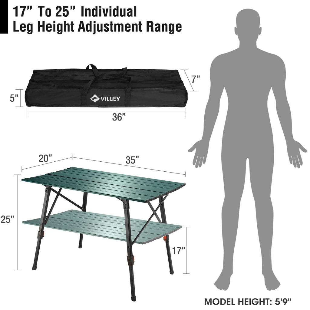 Portable Aluminum Camping Table with Adjustable Legs E848608