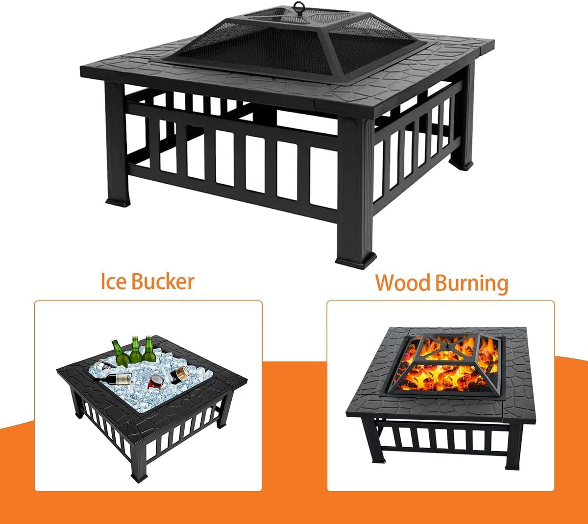 32 Inch Square Metal Wood Burning Fire Pit Y180583