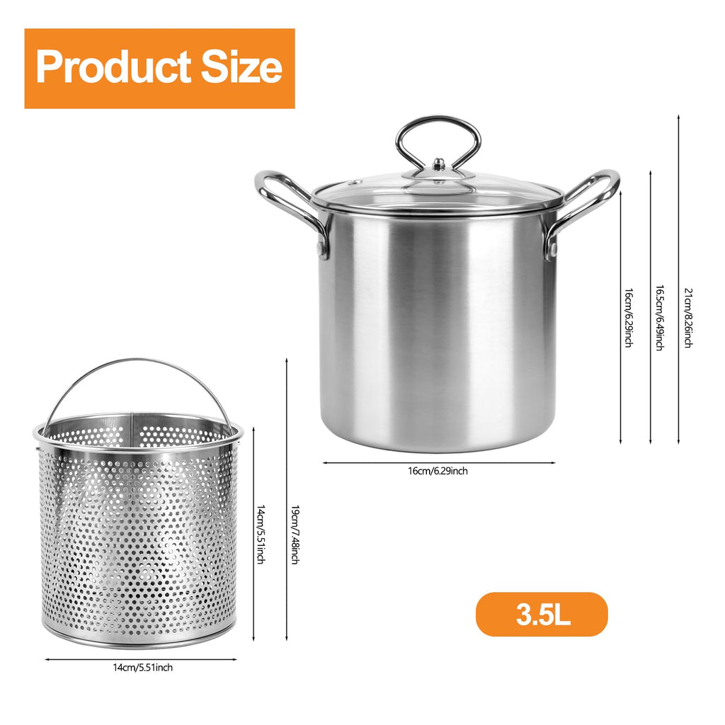 3.5L Stainless Steel Deep Fryer Pot with Lid and Basket V61306