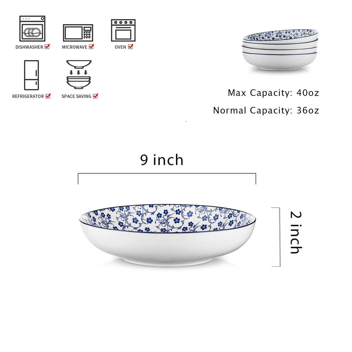 Porcelain 40oz Serving Bowls Set of 4 U11088