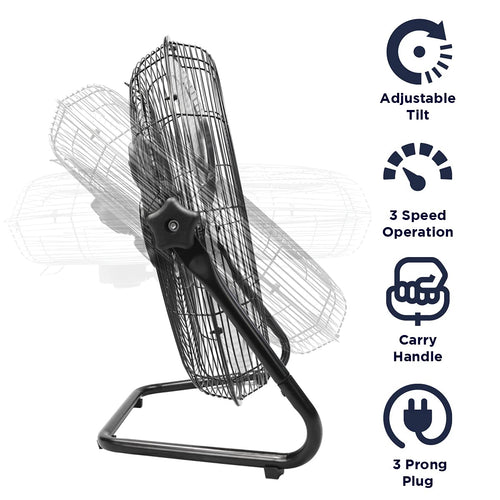20 Inch 3-Speed High Velocity Metal Floor Fan D28696