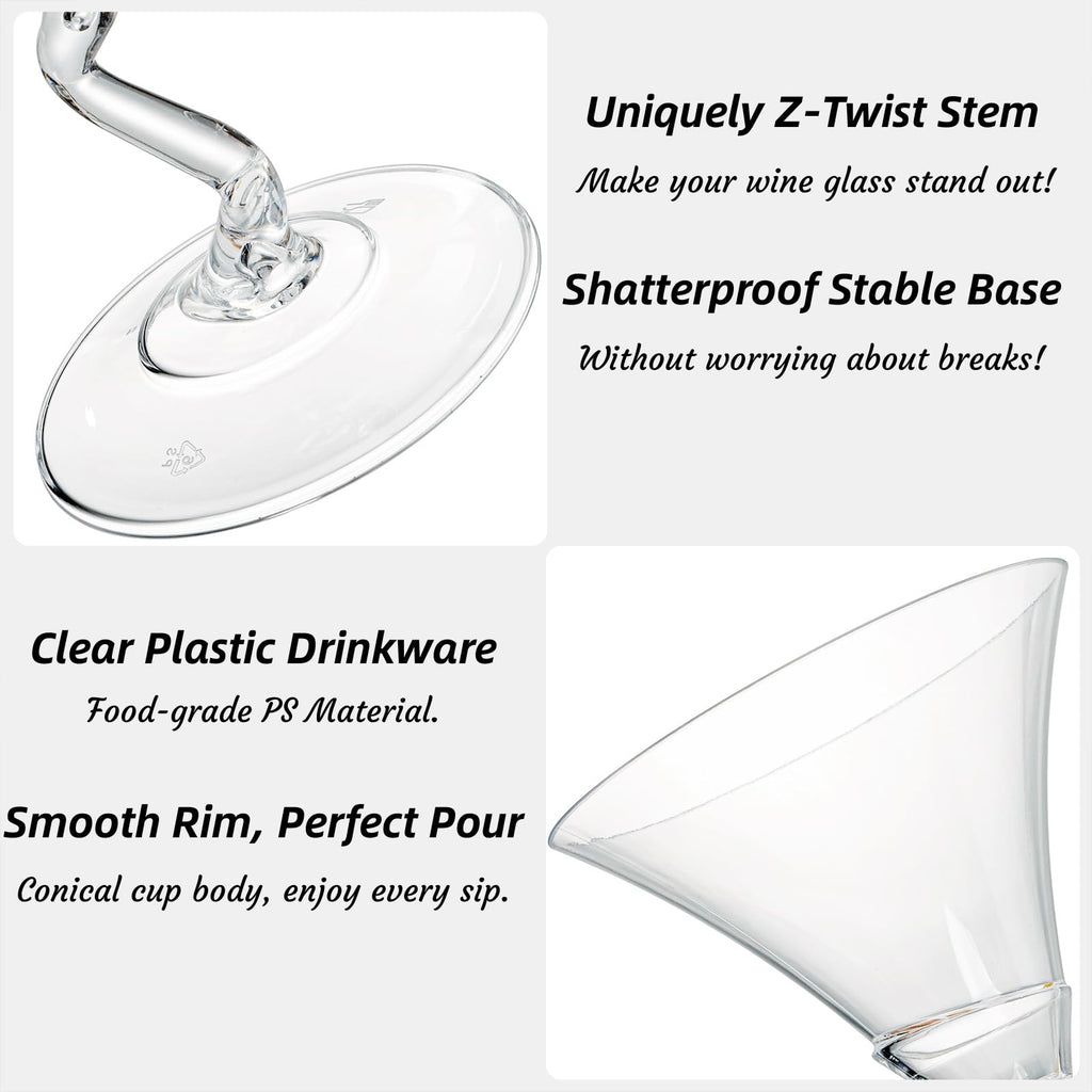 18 Pack 5 Oz Plastic Martini Glasses with Twisted Stem S405