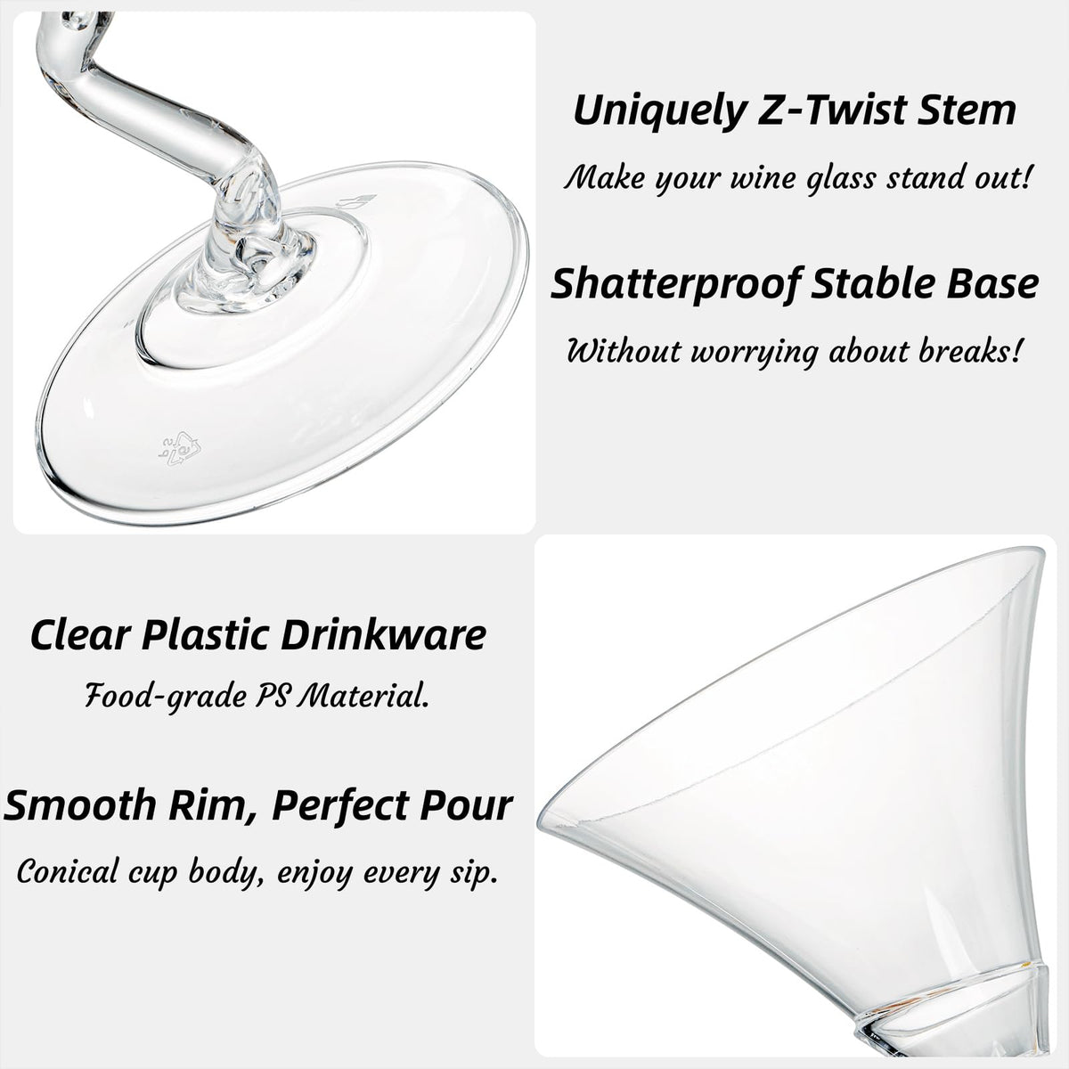 18 Pack 5 Oz Plastic Martini Glasses with Twisted Stem S405