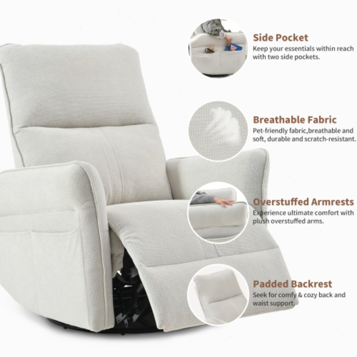Blue-Gray Snowflake Velvet Swivel Rocker Recliner Z713