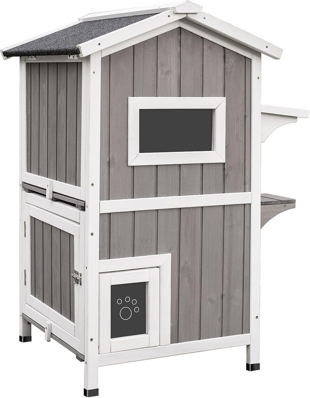 Weatherproof 2-Story Outdoor Cat House with Feeding Station Z7282