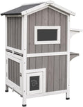 Weatherproof 2-Story Outdoor Cat House with Feeding Station Z7282