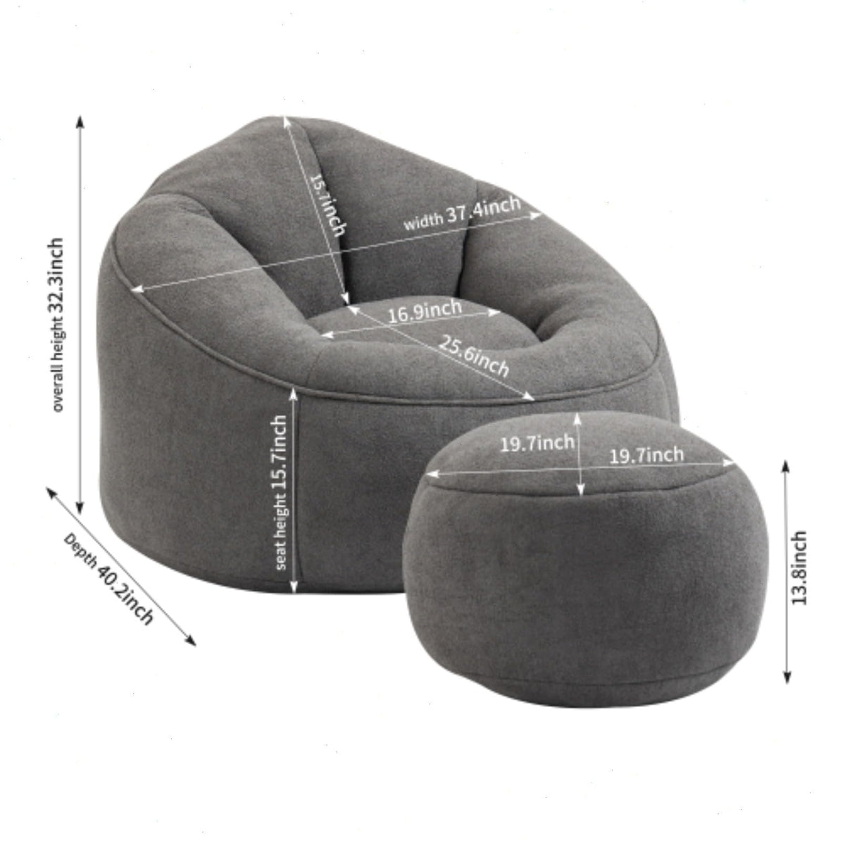 Microfiber Memory Foam Bean Bag Chair with Footstool S888352