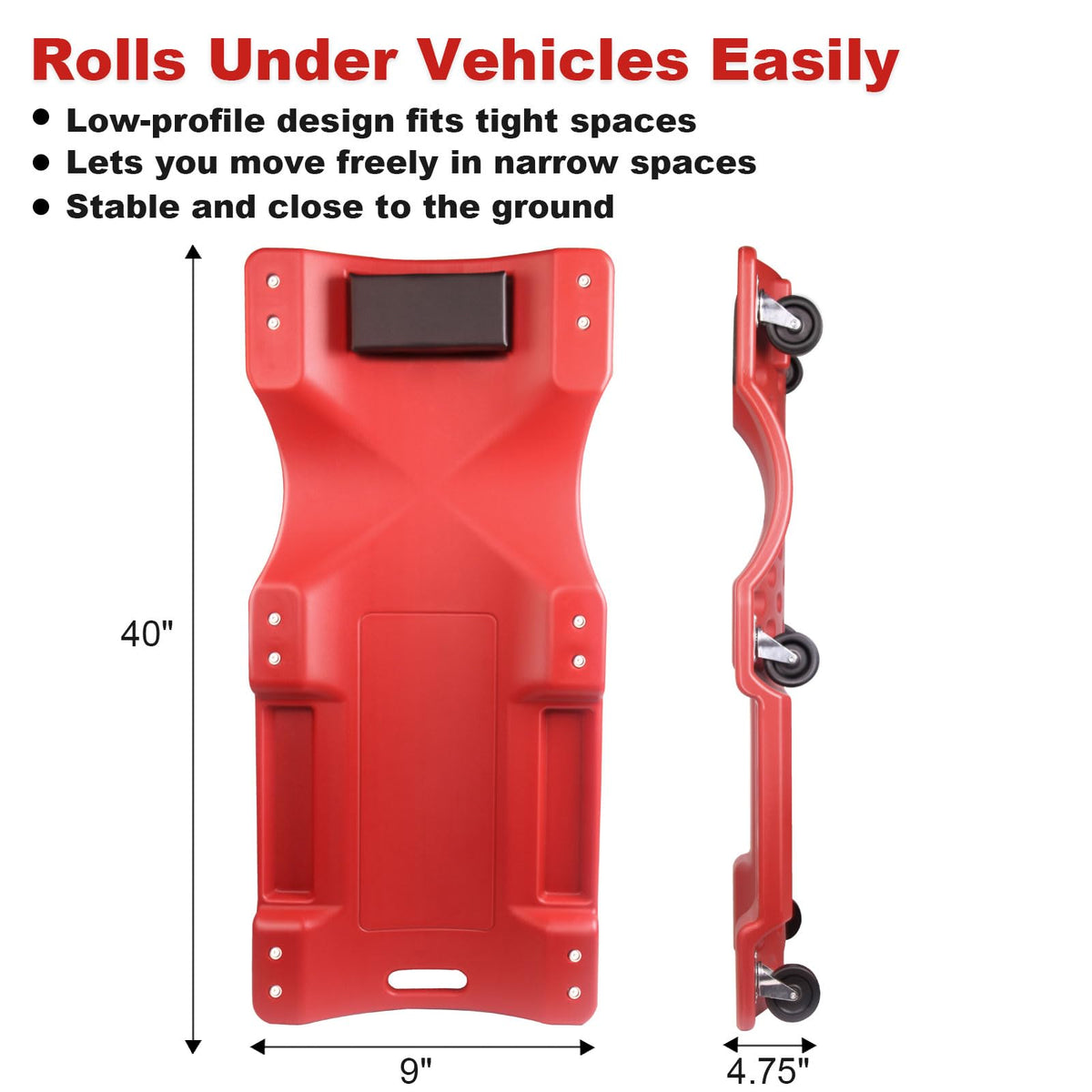 40 Inch Heavy Duty 500 lbs Rolling Car Creeper with Padded Headrest A837790