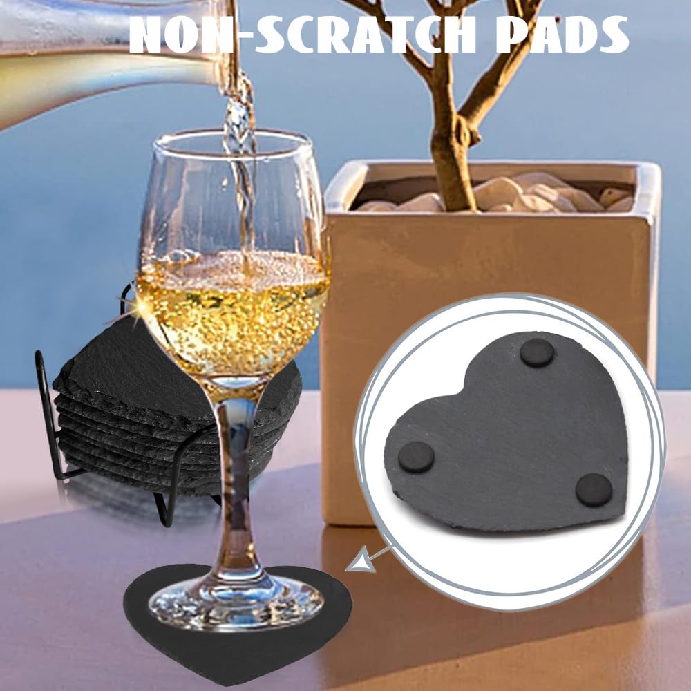 8 Pack Black Slate Coasters with Metal Holder L532064