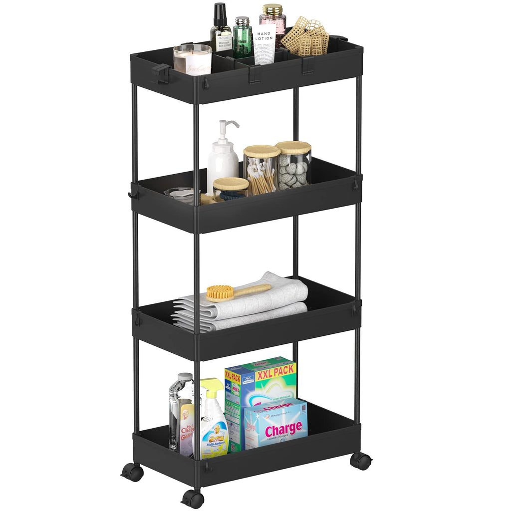 4 Tier Rolling Cart with Wheels and 3 Hanging Baskets F343367