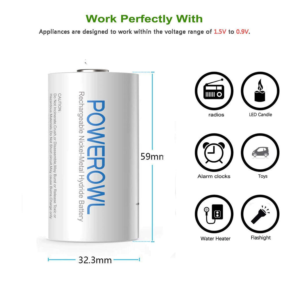 Rechargeable D Batteries 10000mah NiMH 4 Count Y6218