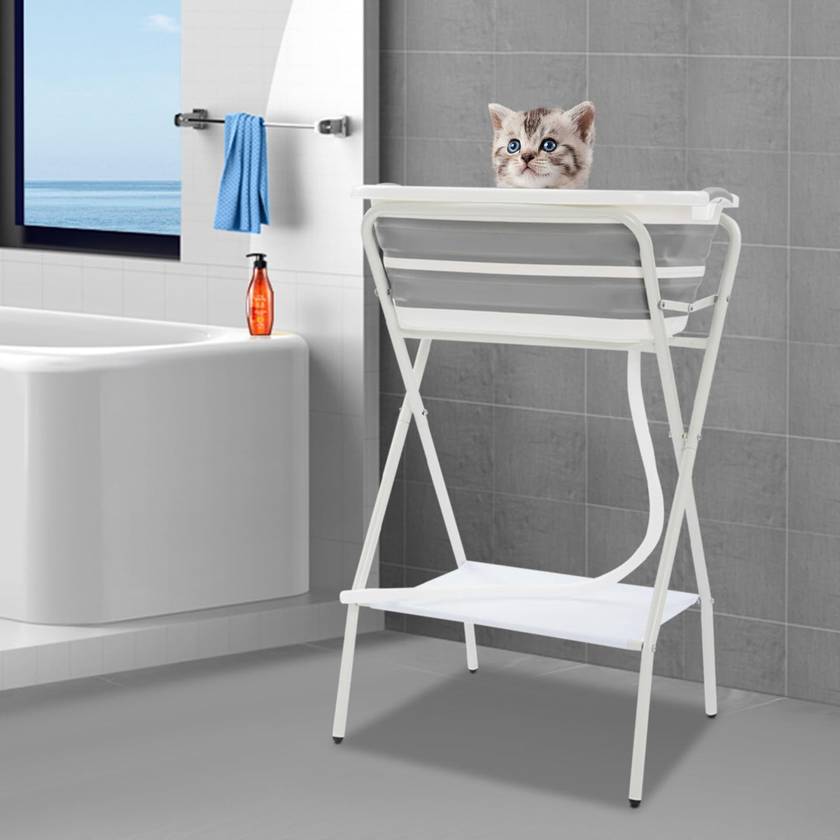Foldable Pet Bathtub with Stand, 110lbs Capacity Z778