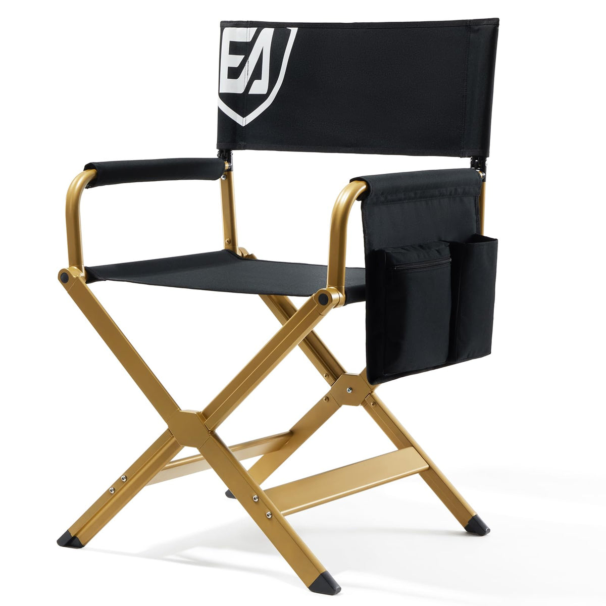 Aluminum Folding Directors Chair 19" Seat Height Black Fabric Golden Frame E691