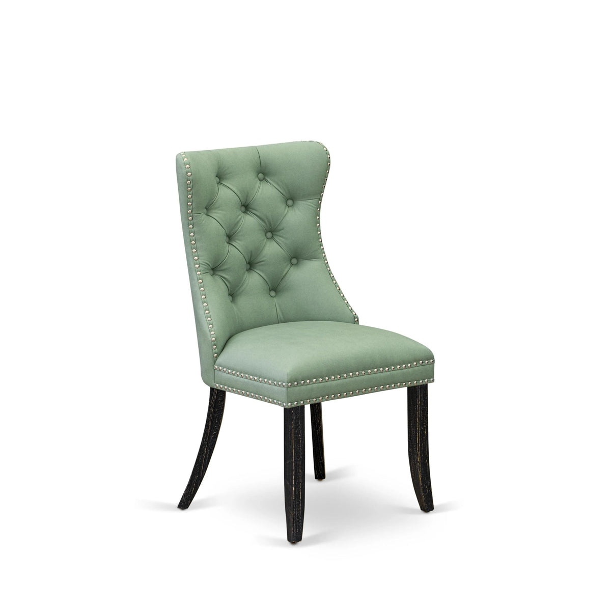 Button Tufted Nailhead Willow Green Polyester Upholstered Dining Chairs, Set of 2 W237