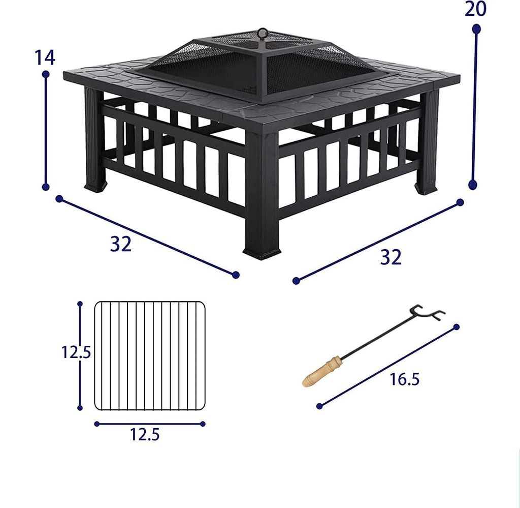 32 Inch Square Metal Wood Burning Fire Pit Y180583