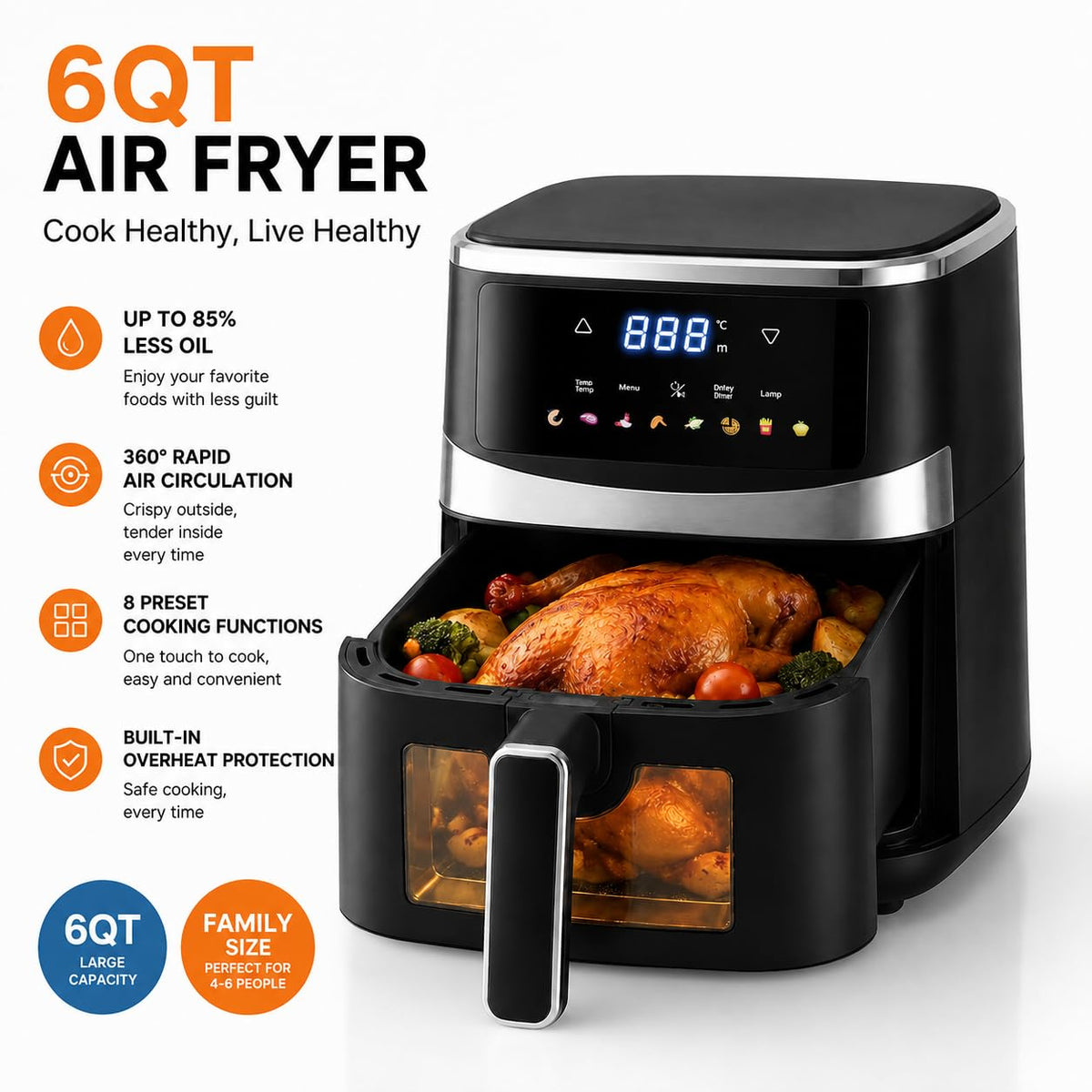 6QT Digital Air Fryer with Touchscreen J3179