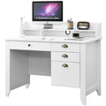 White Computer Desk with Drawers and Hutch B8865