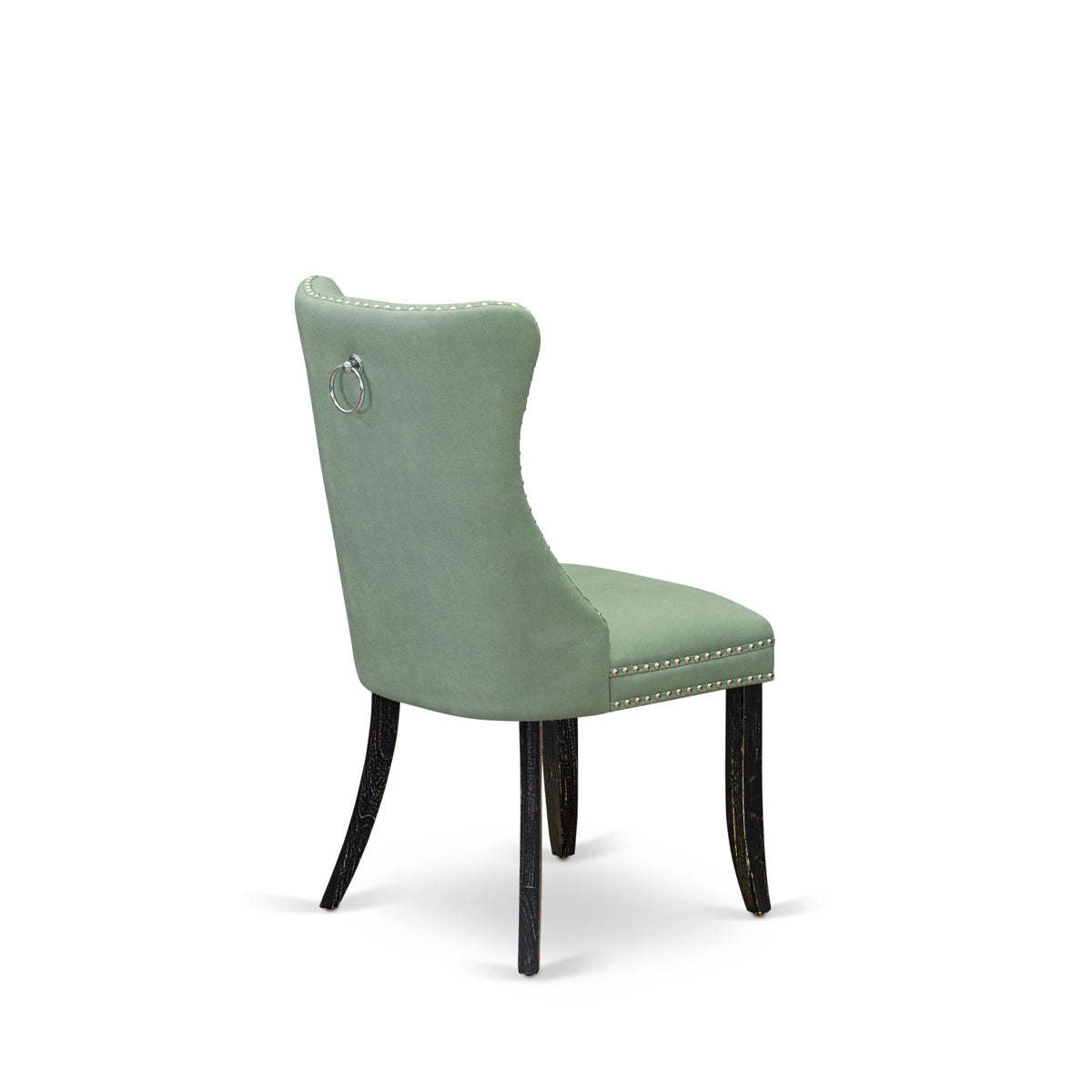 Button Tufted Nailhead Willow Green Polyester Upholstered Dining Chairs, Set of 2 W237