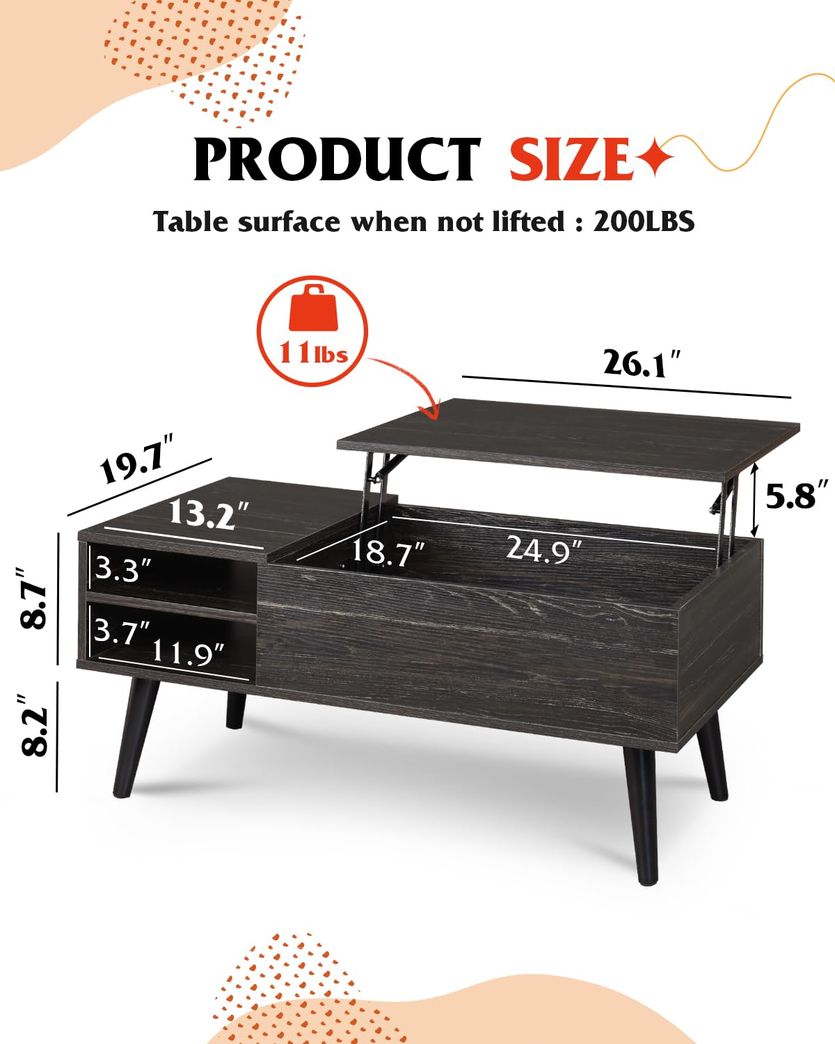 Lift Top Coffee Table with Hidden Storage, Black X5634