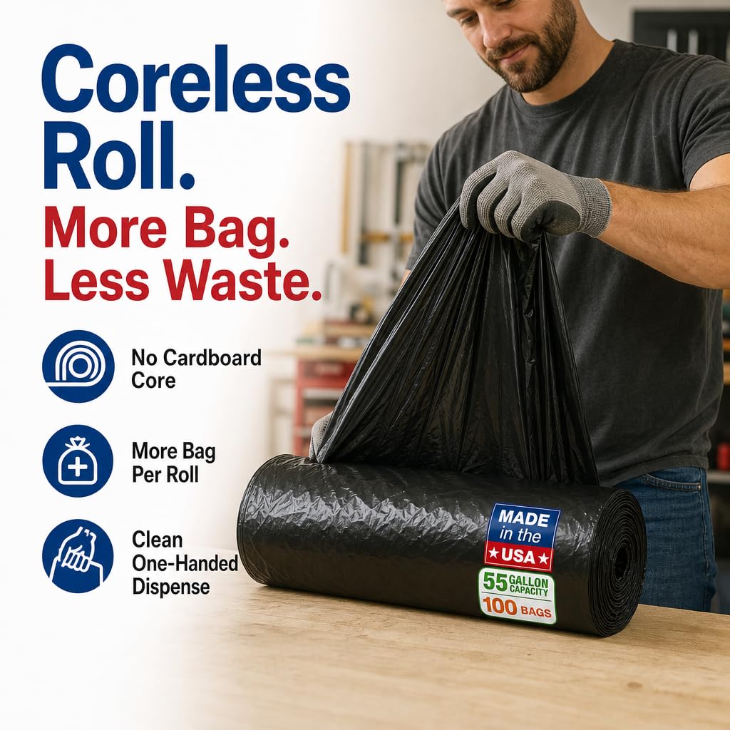 Heavy Duty Black 55-60 Gallon Trash Bags 100 Count D277683