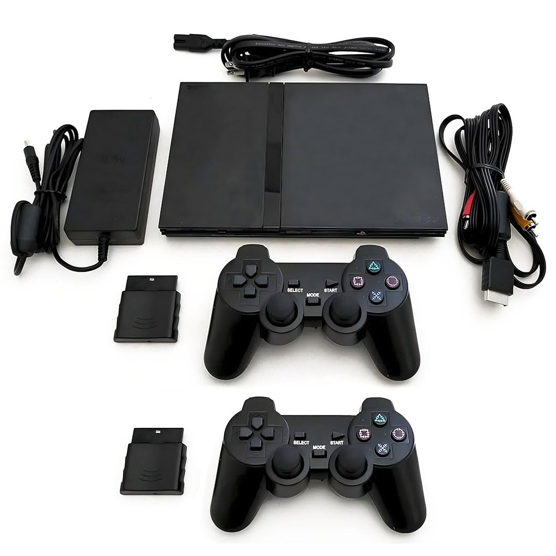 Black PlayStation 2 Console with 2 Wireless Controllers X9187