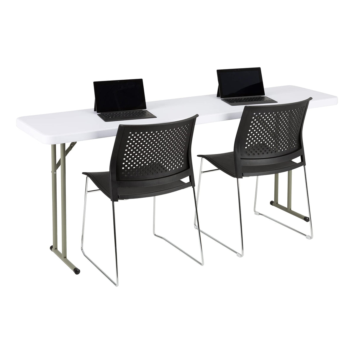 White Rectangular Blow-Molded Plastic Folding Training Table P517274