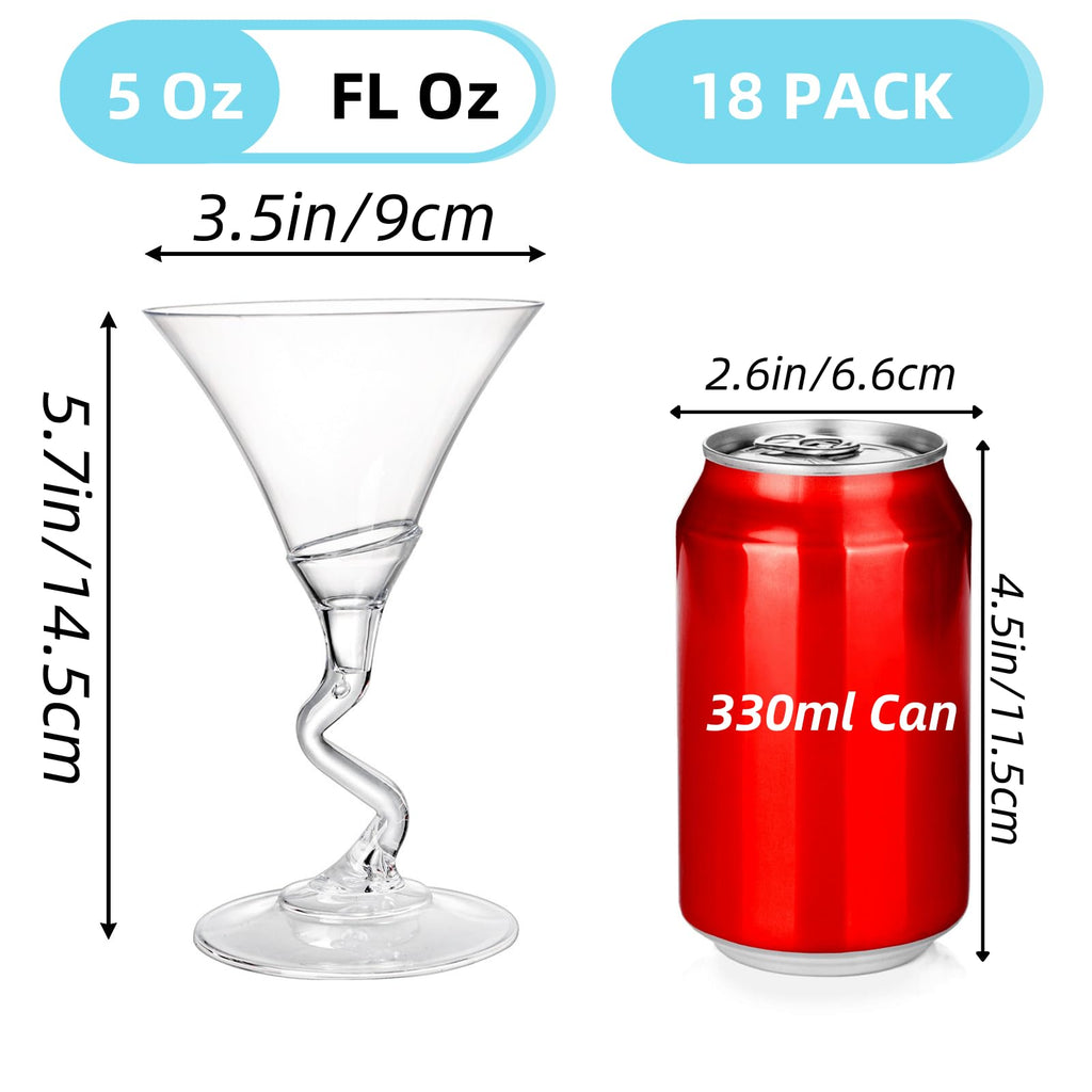18 Pack 5 Oz Plastic Martini Glasses with Twisted Stem S405