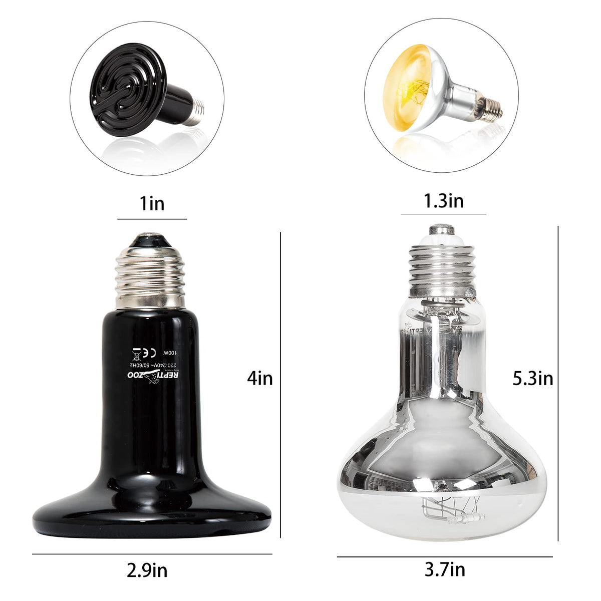 Dual Reptile Light Fixture Heat Lamp Combo Pack 100W UVA UVB Basking Spot Bulb Ceramic Heat Emitter E304