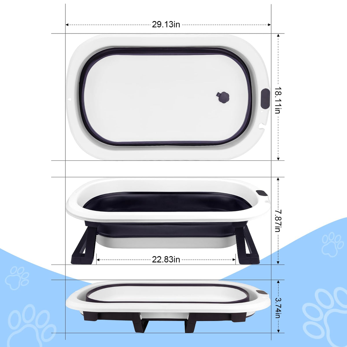 Collapsible Pet Bathtub with Water Drain Plug and Grooming Brush R61117