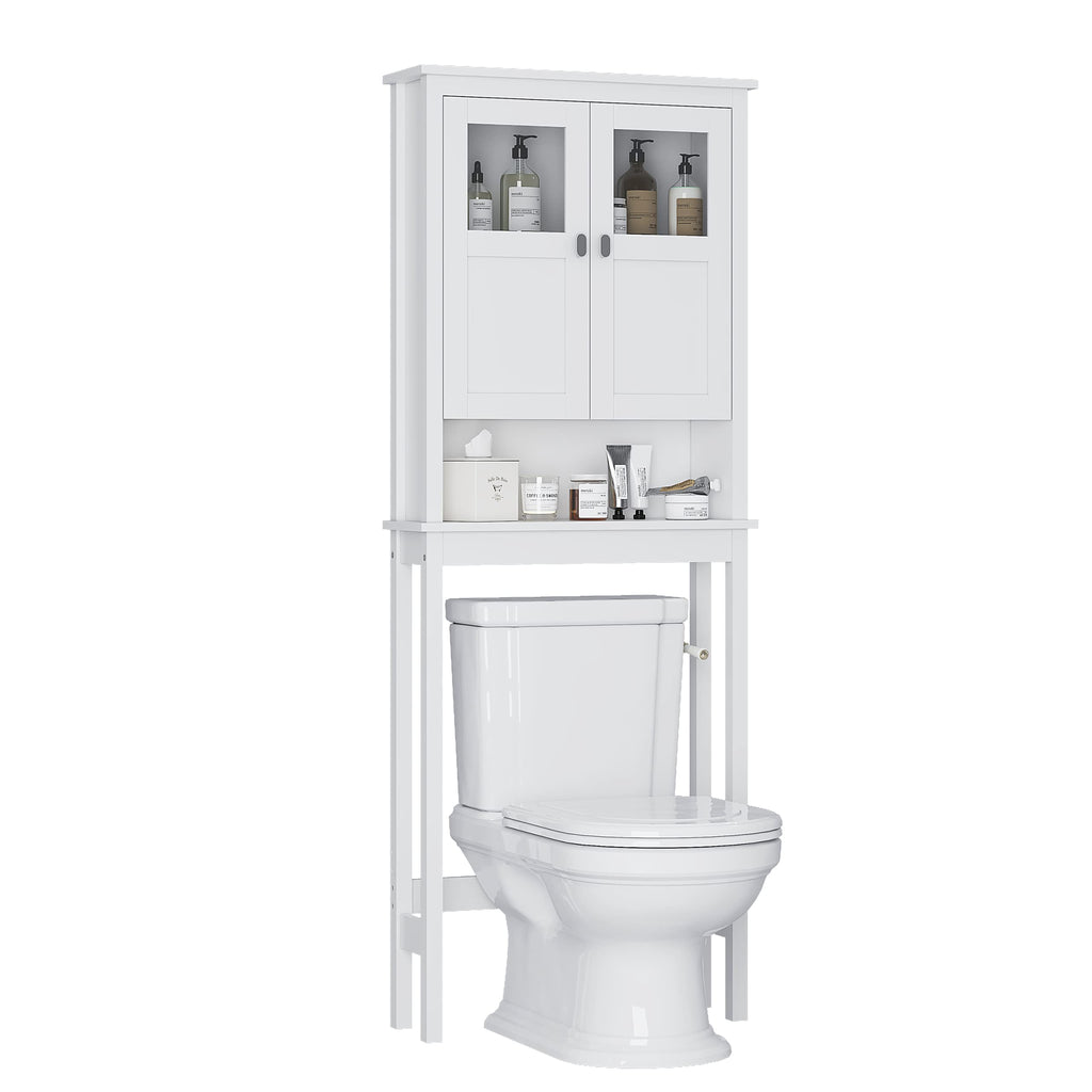 White Over the Toilet Storage Cabinet with Glass Doors H2424