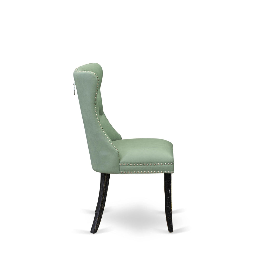 Button Tufted Nailhead Willow Green Polyester Upholstered Dining Chairs, Set of 2 W237