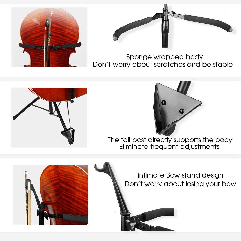 Adjustable Foldable Cello Stand with Bow Hook J8713