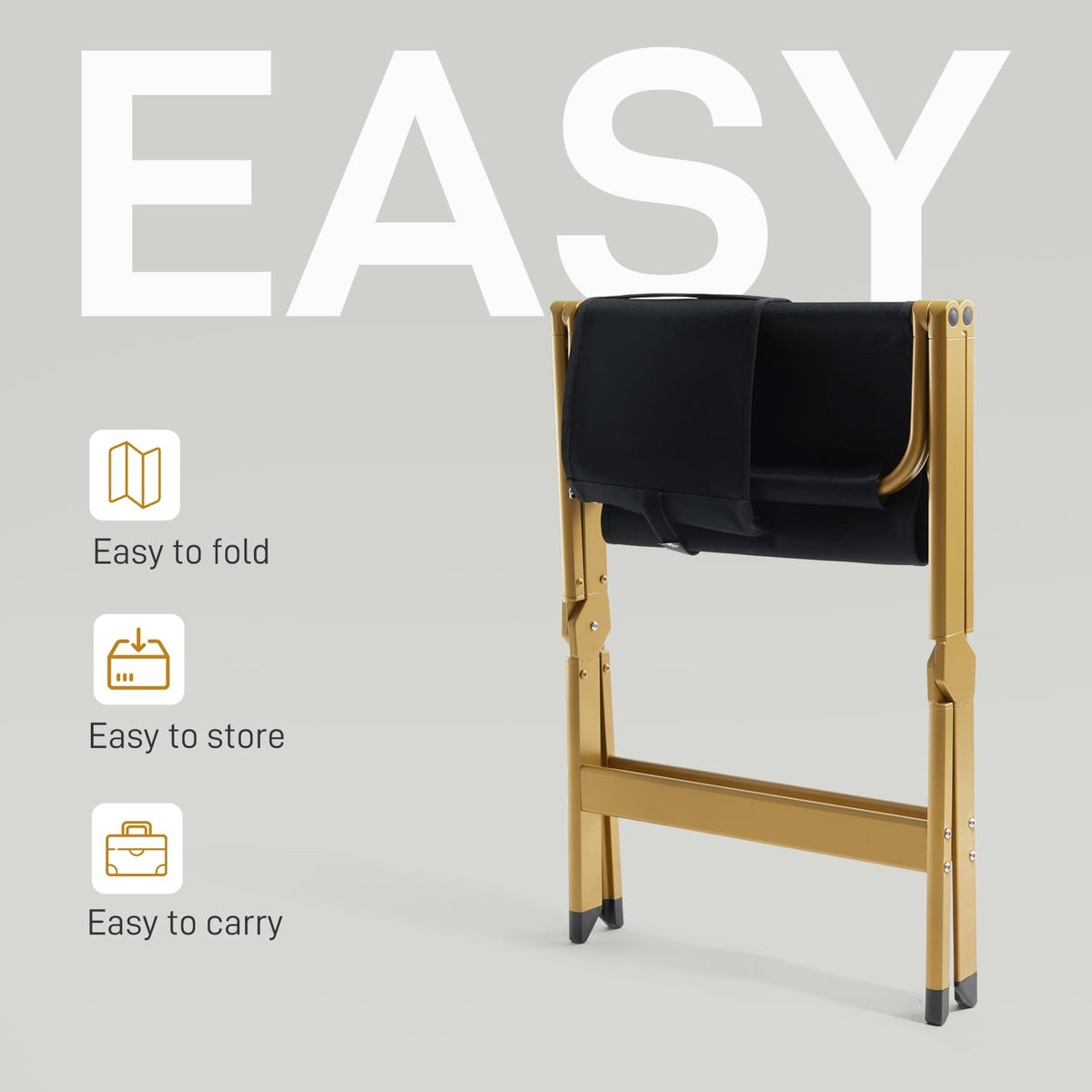 Aluminum Folding Directors Chair 19" Seat Height Black Fabric Golden Frame E691
