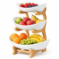 3-Tier Plastic Fruit Bowl Basket with Bamboo Stand Q376