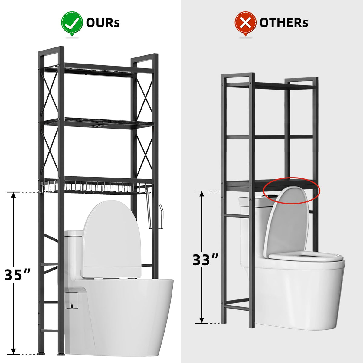 3-Tier Over The Toilet Storage Rack with Drain Basket P9310