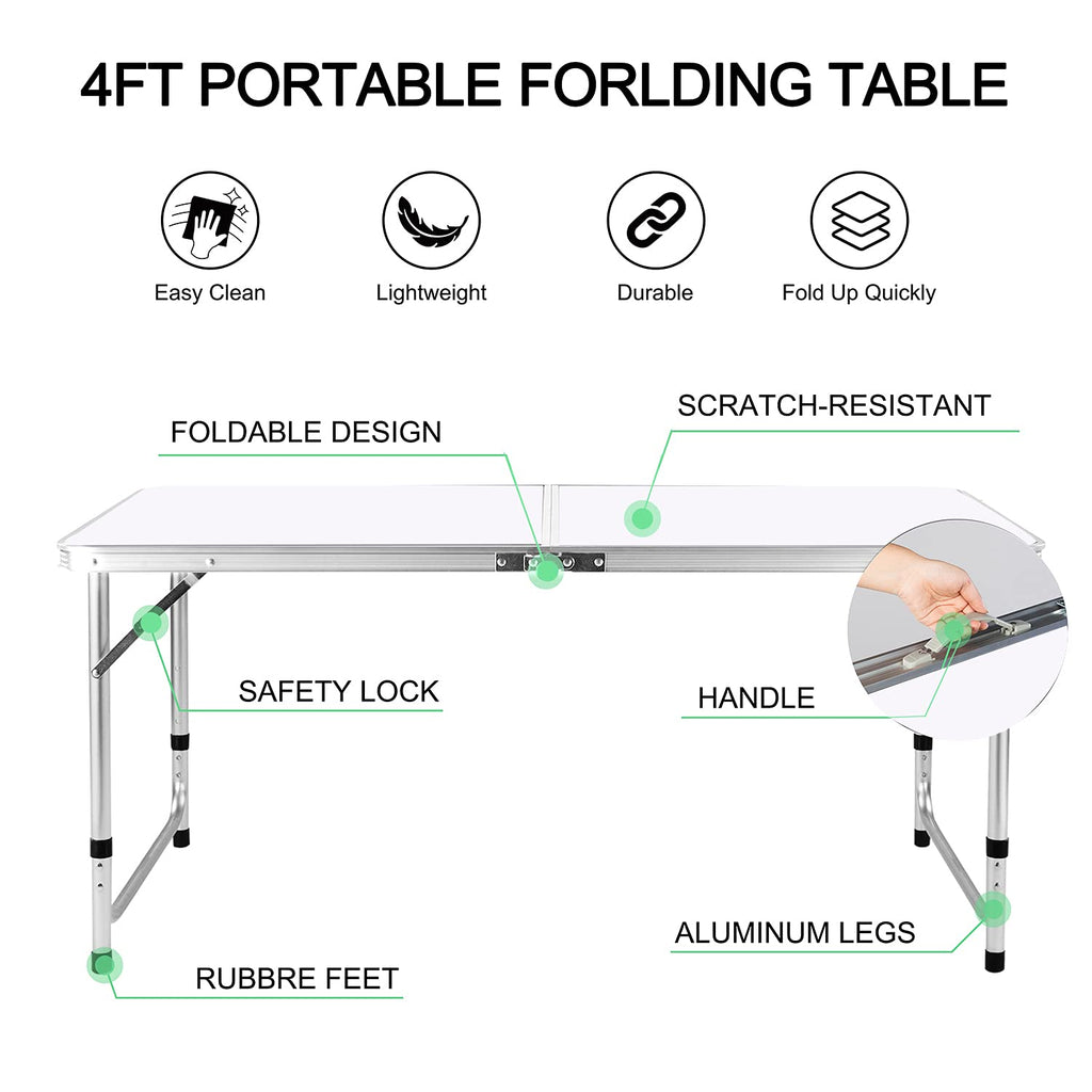 4 FT Aluminum Height Adjustable Folding Camping Table B13629