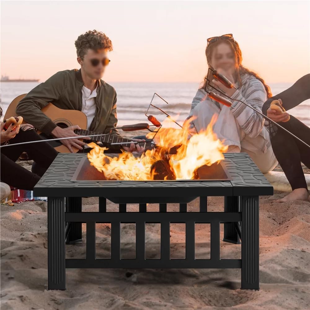 32 Inch Square Metal Wood Burning Fire Pit Y180583