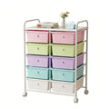 Rolling Storage Drawer Cart with Wheels and Carbon Steel Tabletop V6546