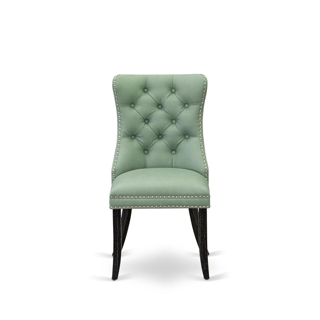 Button Tufted Nailhead Willow Green Polyester Upholstered Dining Chairs, Set of 2 W237