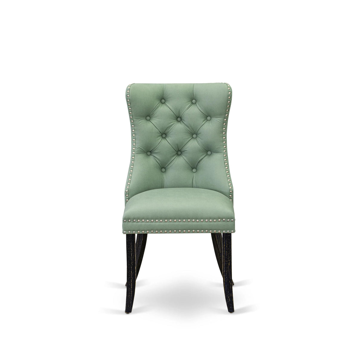 Button Tufted Nailhead Willow Green Polyester Upholstered Dining Chairs, Set of 2 W237