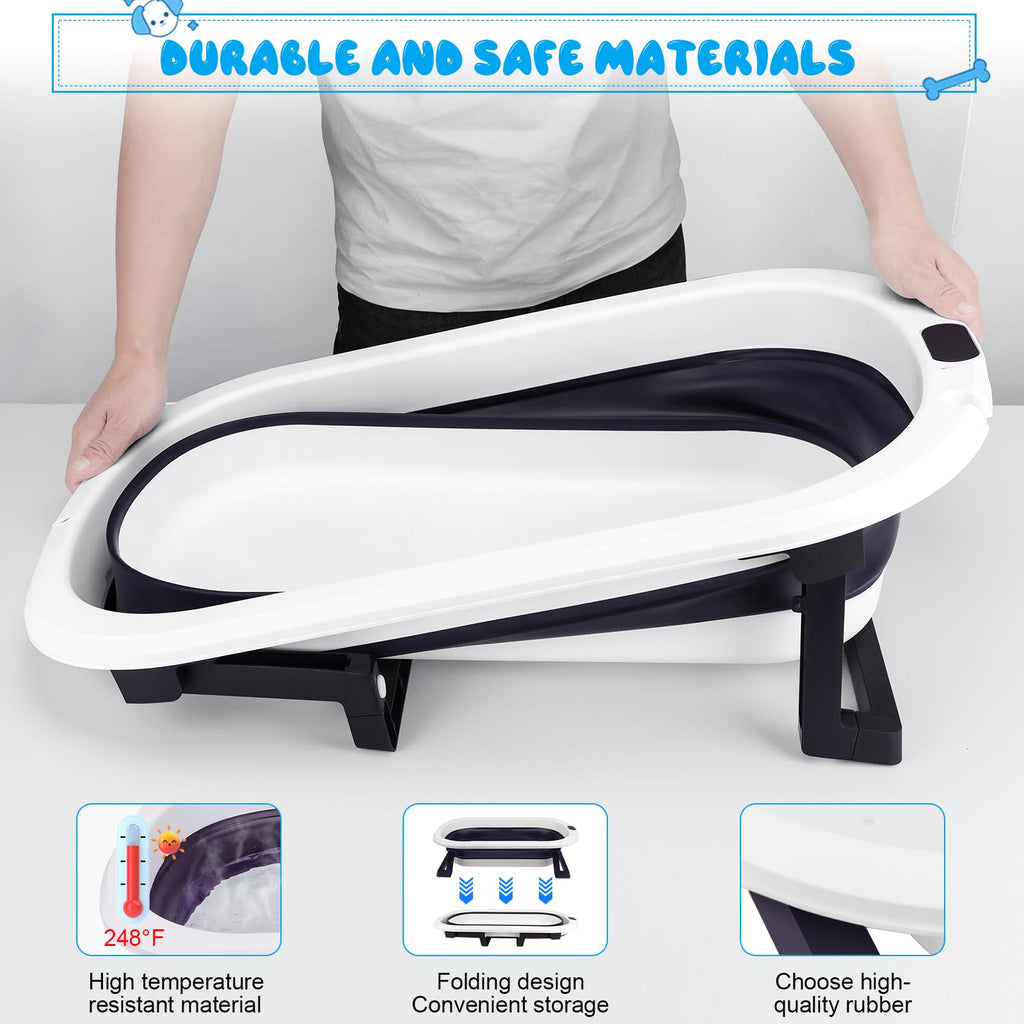 Collapsible Pet Bathtub with Water Drain Plug and Grooming Brush R61117